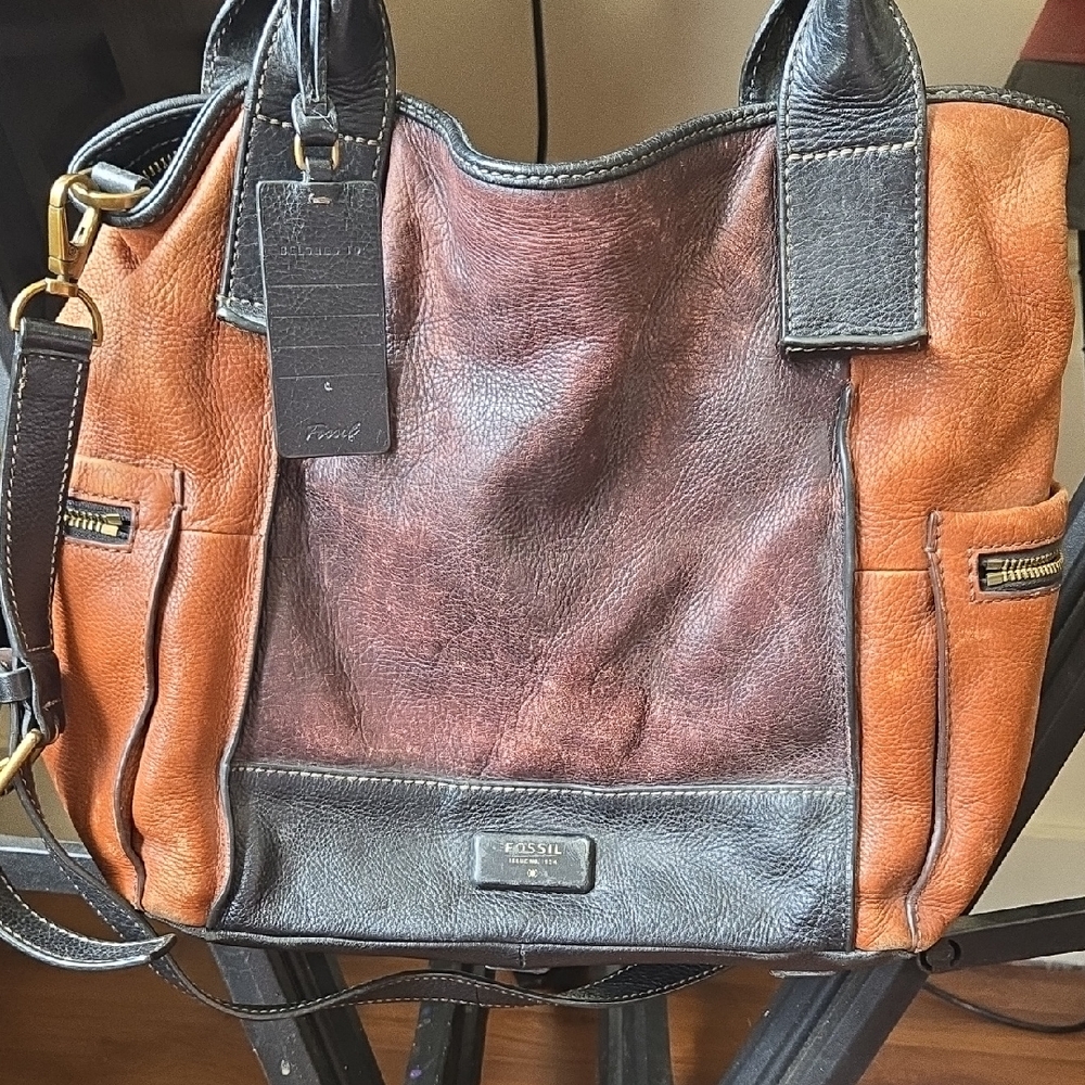 Fossil Two-Tone Leather Shoulder Bag